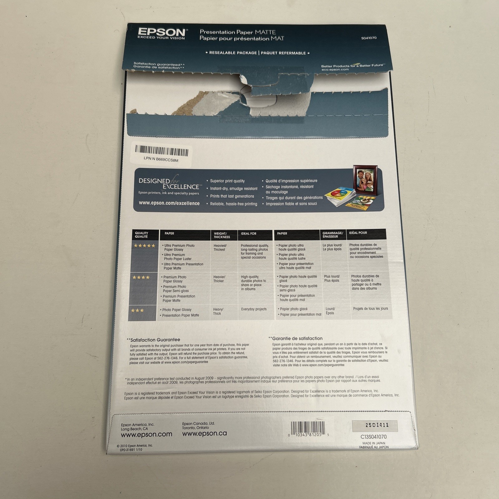 Epson Presentation Paper Matte (11×17 Inches) (S041070) Open Box