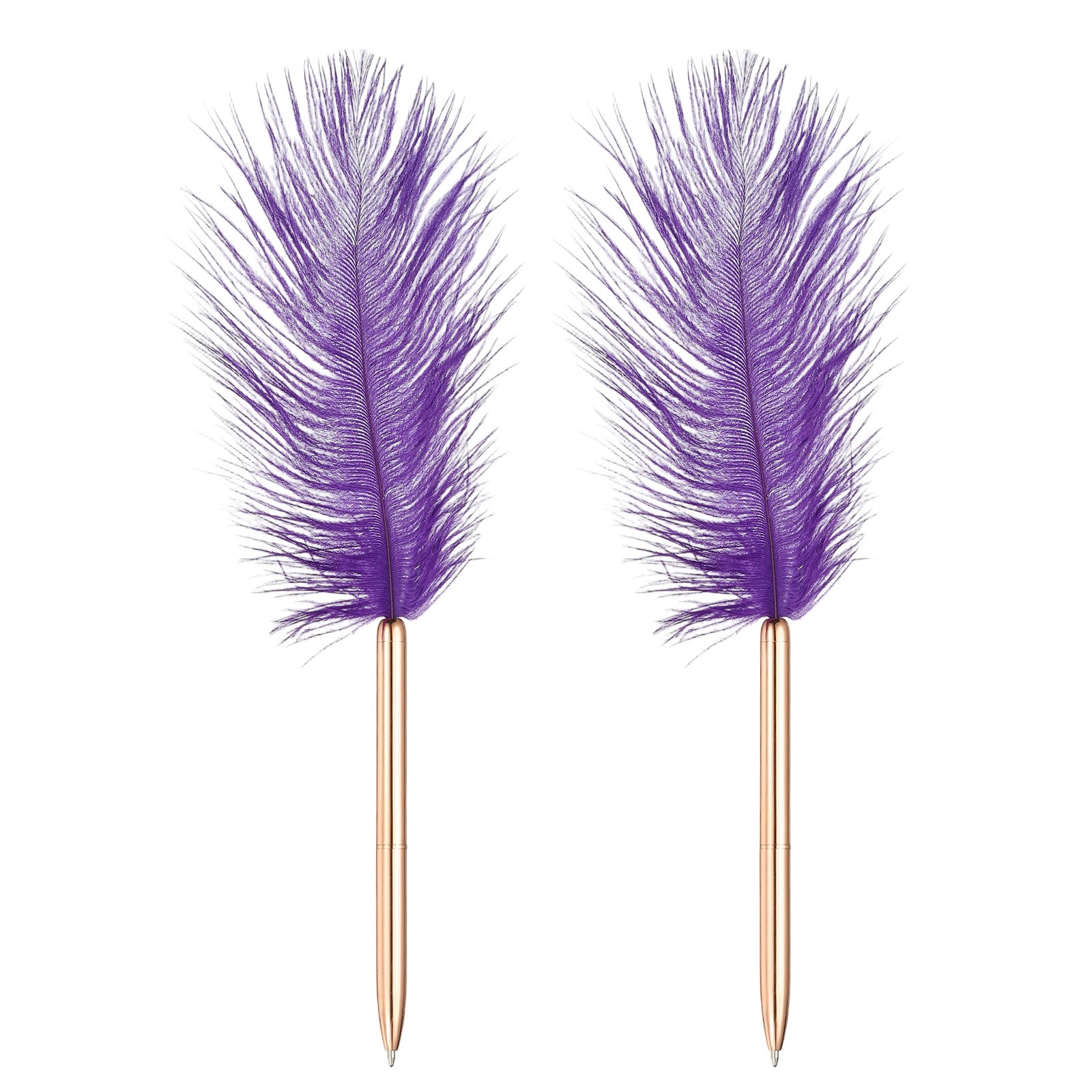 Feather Ballpoint Pens Bulk, 2Pcs Writing Pens Style 1, Dark Purple/Rose Gold