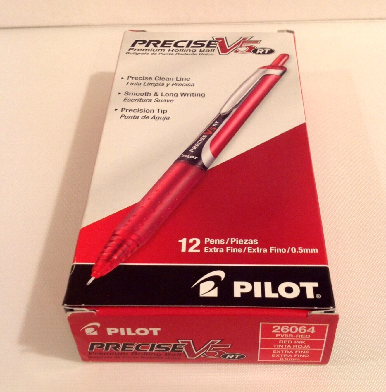 Pilot 26064 Precise V5 Roller Ball Pen Ex Fine 0.5mm RED Ink Retractable 12 ct