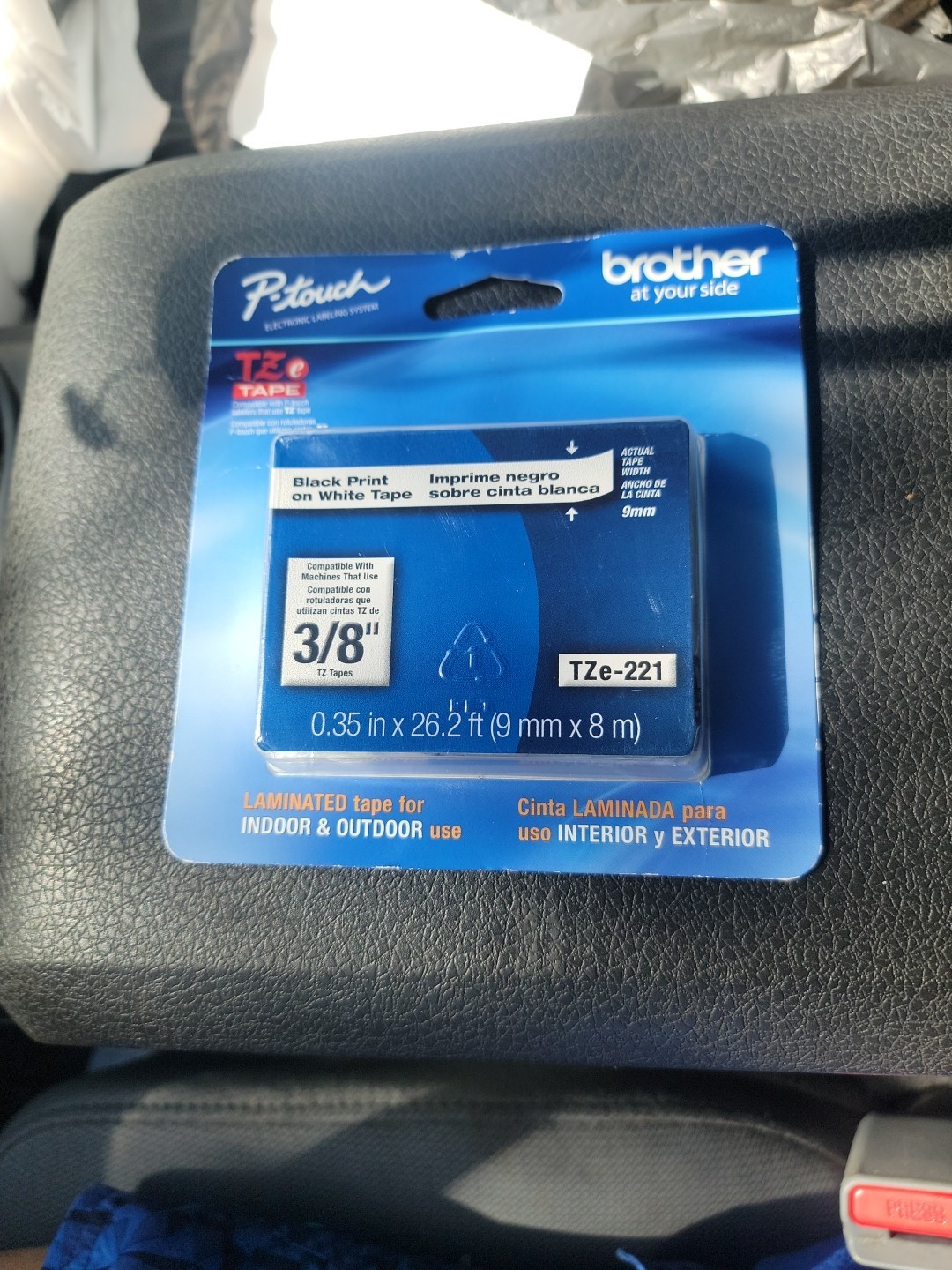 New Brother OEM7 P-touch TZe-141 3/8″ Black Ink/White Tape .35″× 26.2′ 9mm x 8m