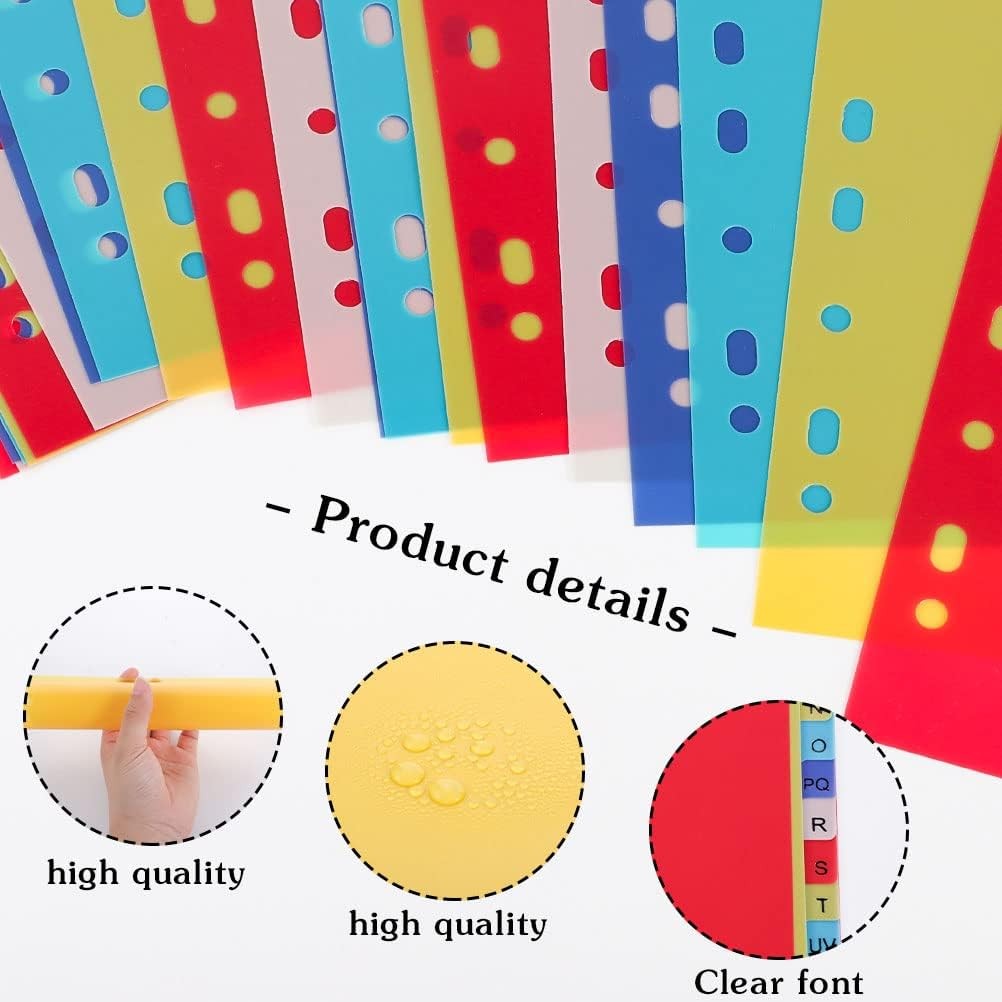 21 Tab A-Z Binder Dividers, 3 Ring Plastic Binder Dividers with Tabs Multicolor