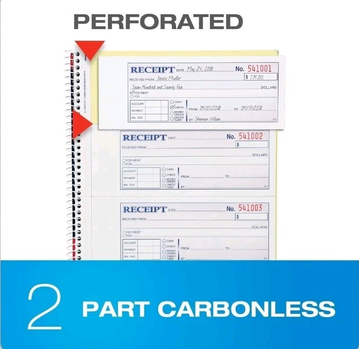 5-Pack of Rent Receipt Book, 2-Part Carbonless, 7-5/8″ X 11″, Spiral Bound, 200