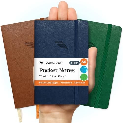 3 PCS A6 Pocket Notebook Bold Classic Dotted Mini Journal 100Gsm 3.5×5.5 In