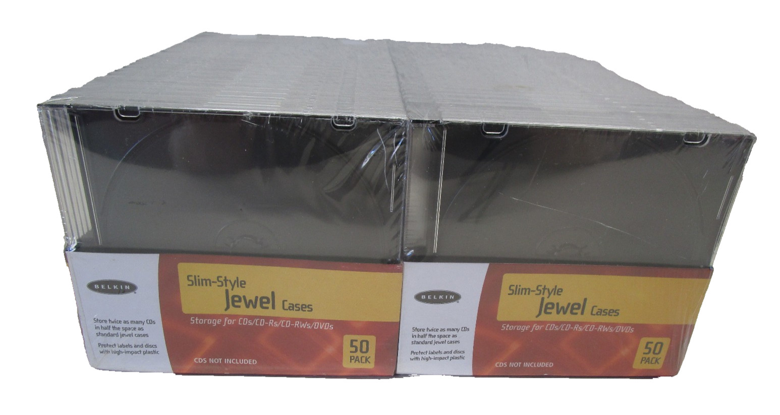 NEW ~ Belkin Slim Style Jewel Cases ~ 100 DVD or CD’s Storage ~ 2 Packs of 50