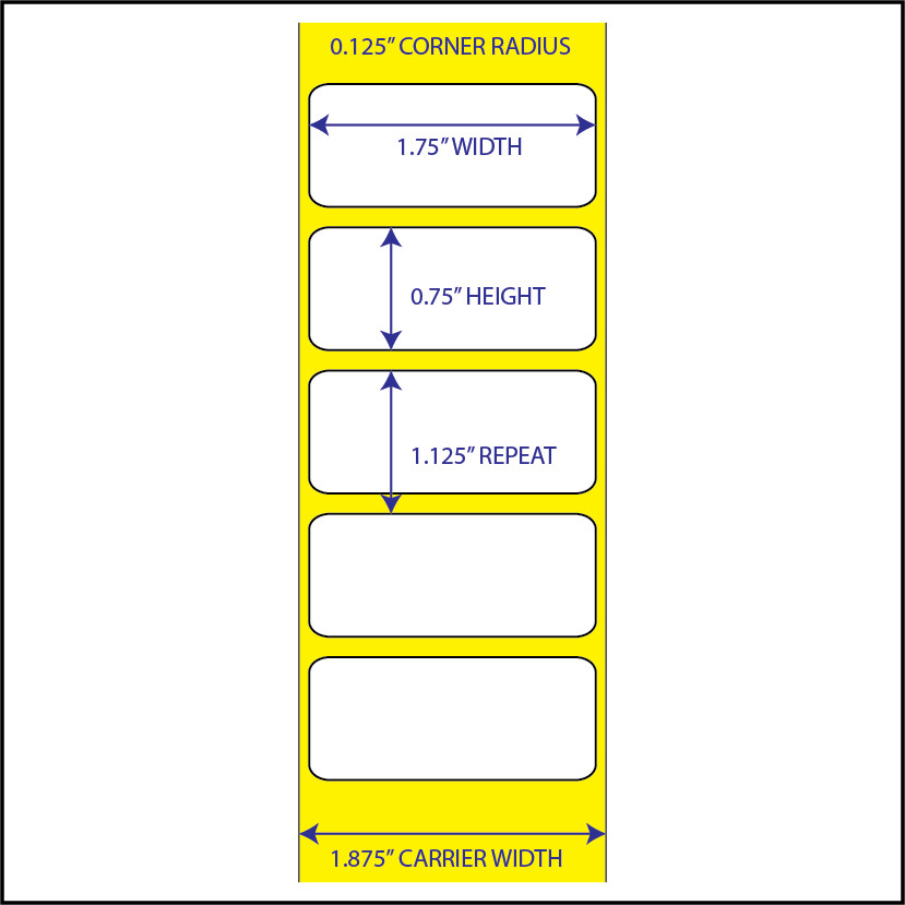 1 Roll of 1.75″ x 0.75″ Thermal Transfer Silver Mylar Labels, 3″ core, qty 2000