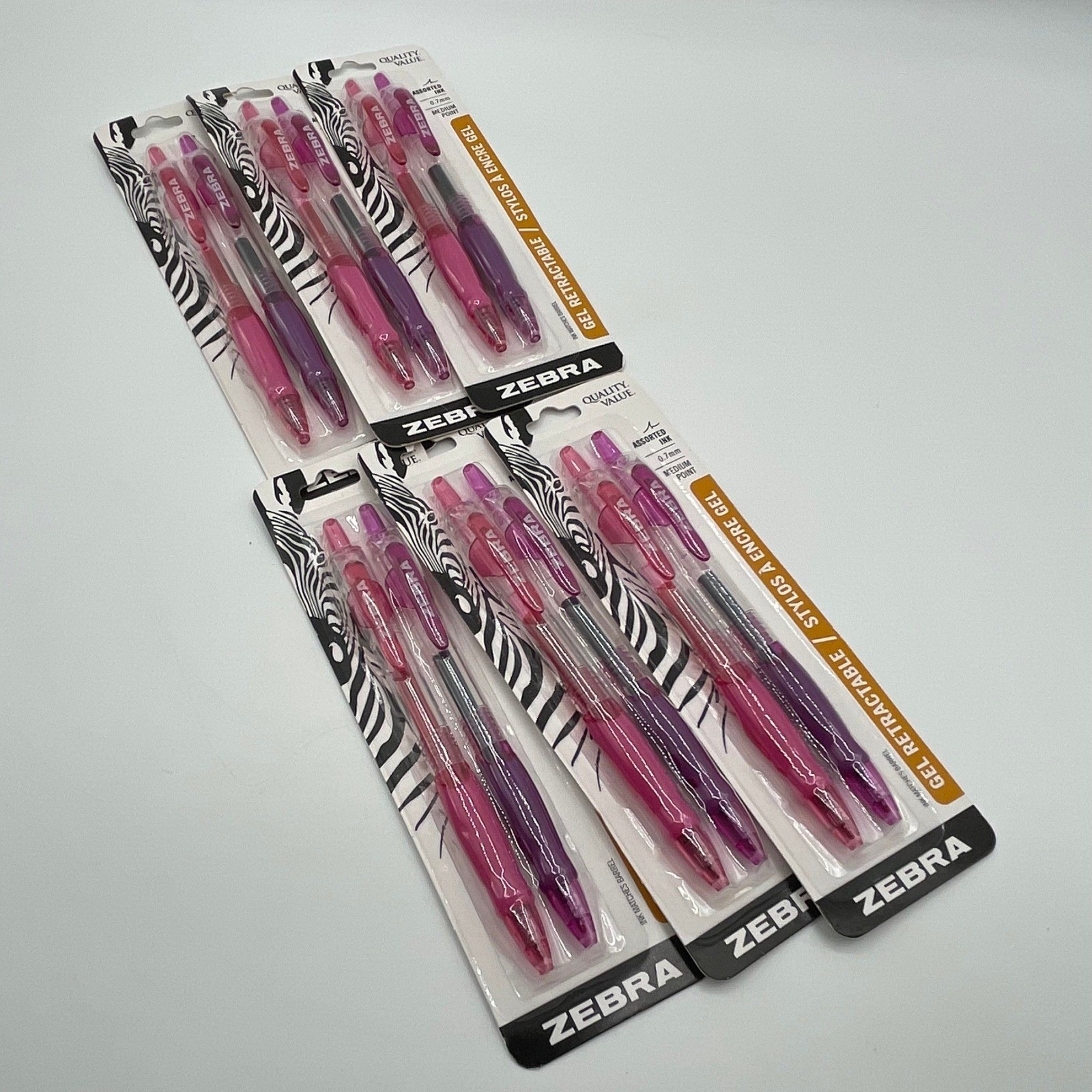 Zebra Gel Retractable Pens 0.7mm Medium Point Pink Purple 2ct 6pk Lot of 12