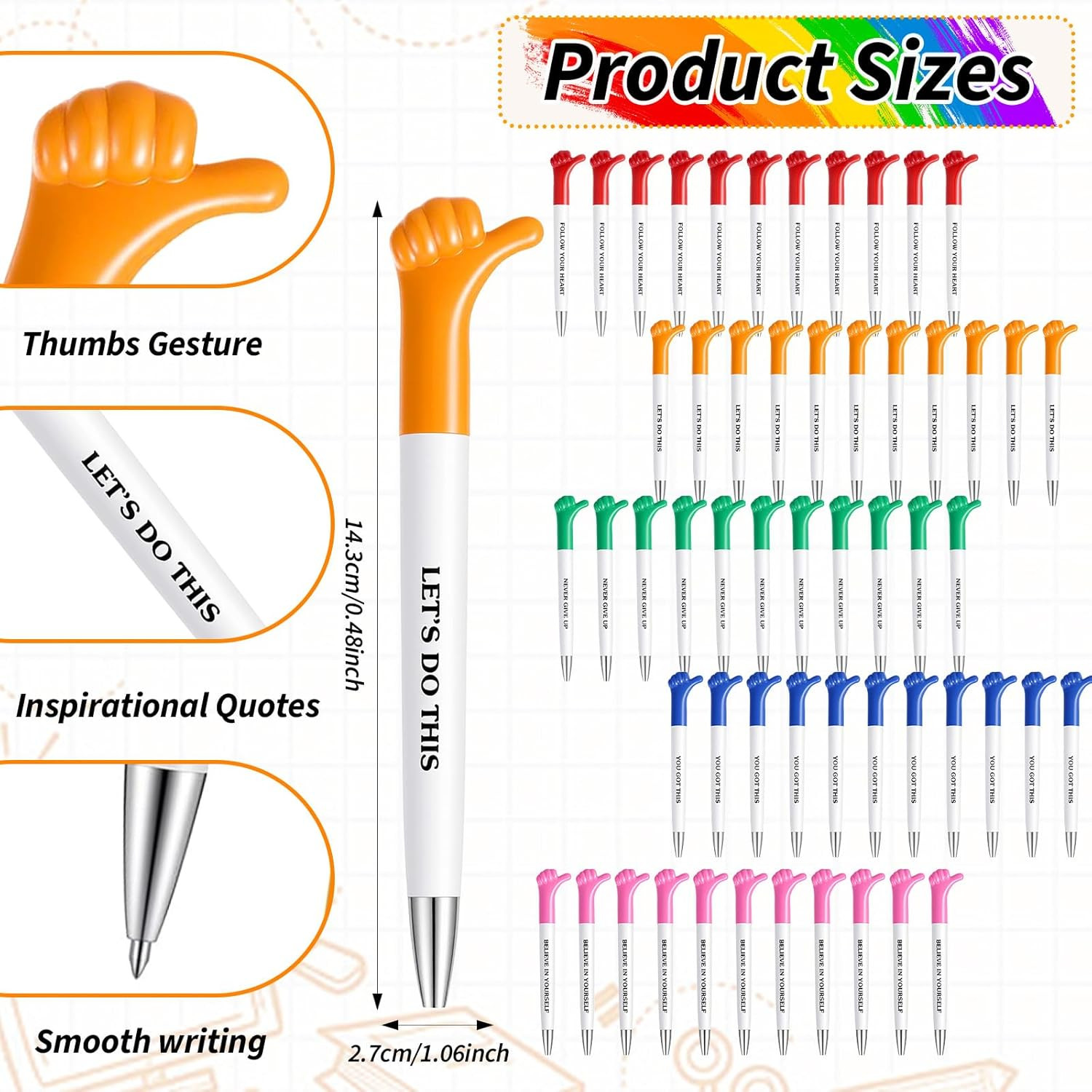 100 Pack Inspirational Quotes Thumbs up Pens Thank You Christmas Gifts Bulk Empl