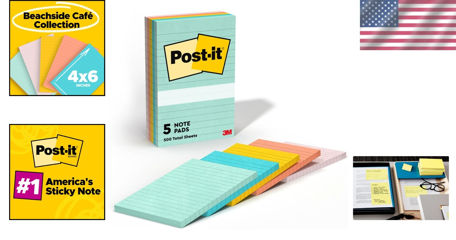 Beachside Café 4×6 Lined Sticky Notes – 5 Pads, 100 Sheets Each for Easy Orga…