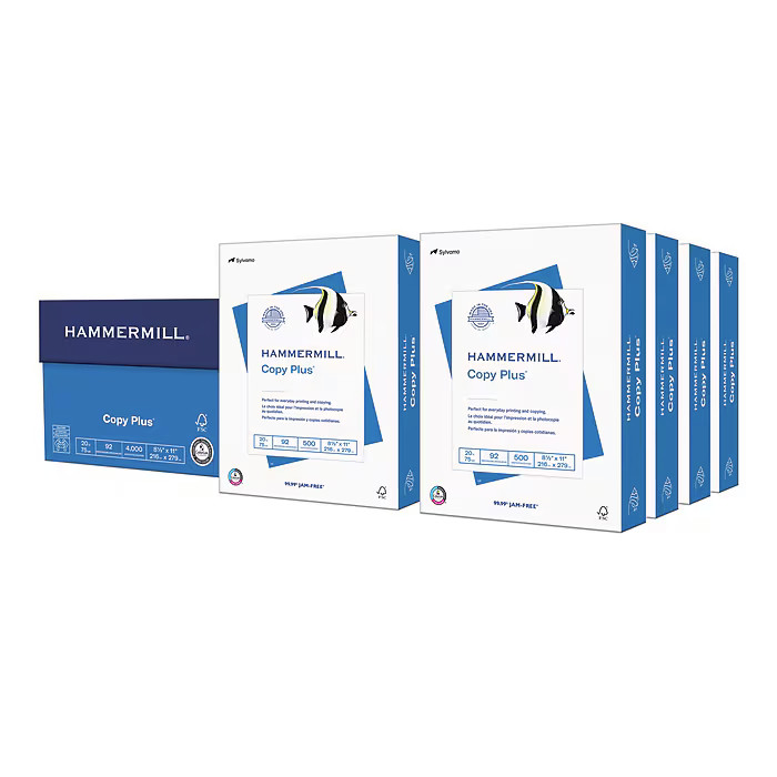 Hammermill Copy Plus Paper 8.5×11 20 lb White 500 Sheets 8 Reams 4000 Ct