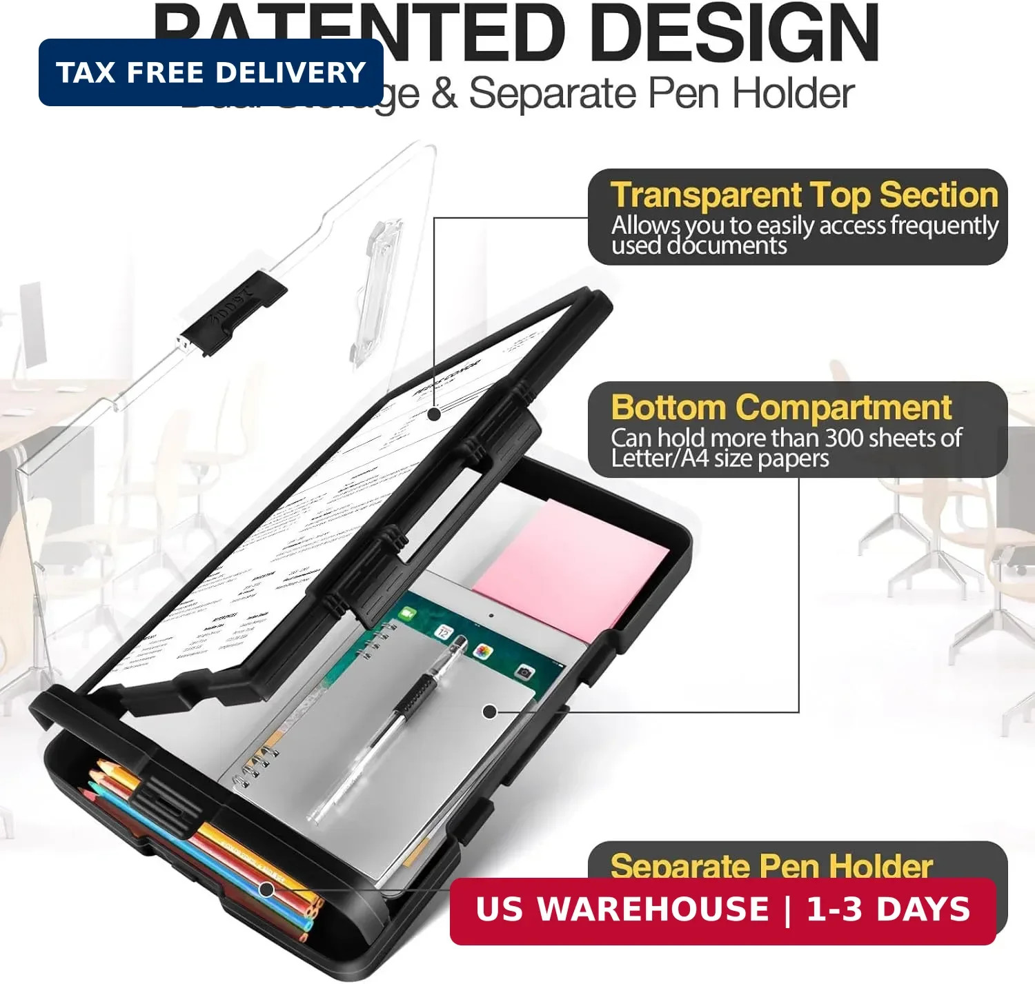Sooez Original Clipboard with Storage & Pen Holder, Heavy Duty Clip Boards 8.5×1