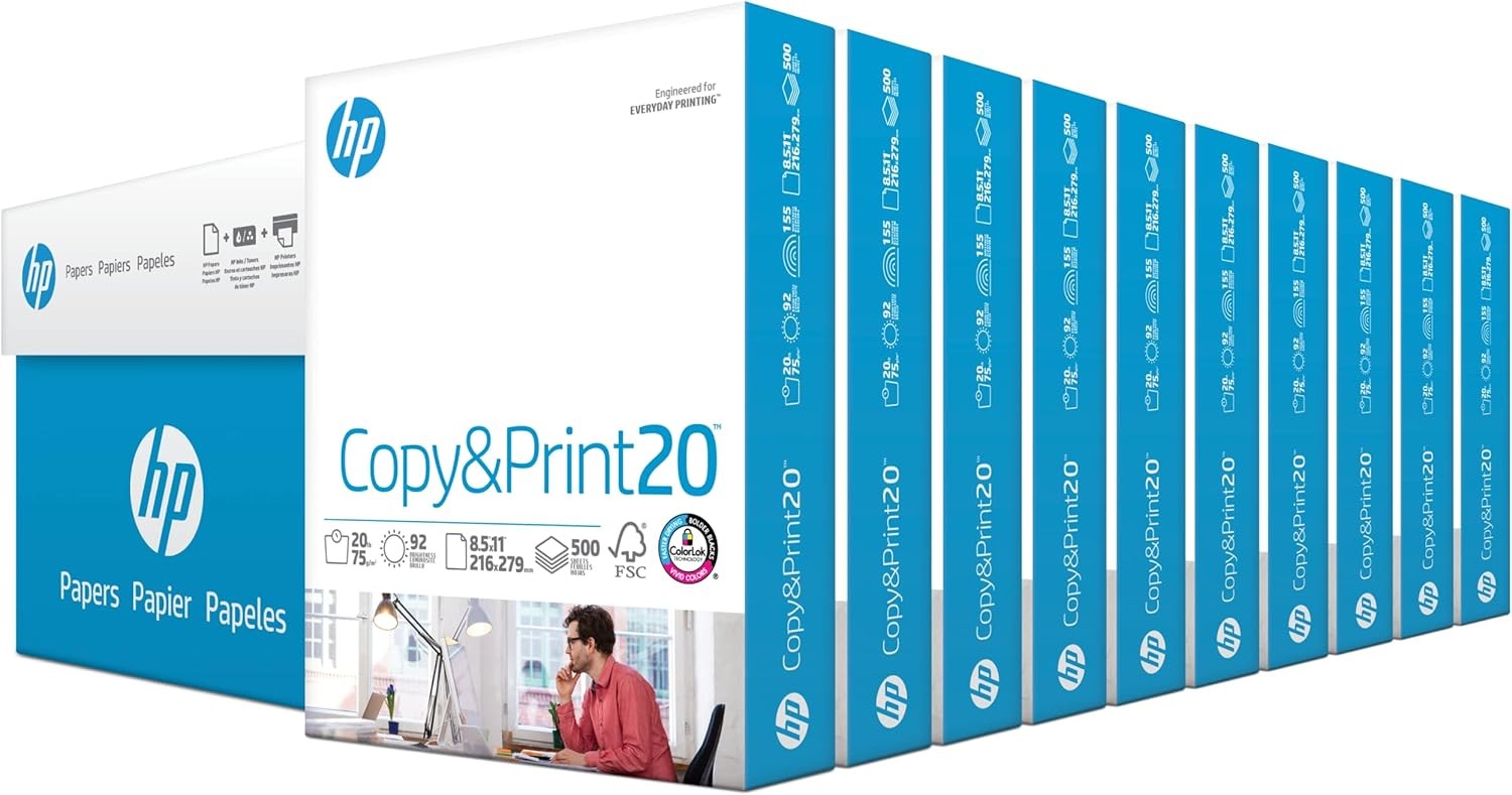 HP Printer Paper 8.5 X 11 Paper Copy &Print 20 Lb 1 Ream Case – 500 Sheets