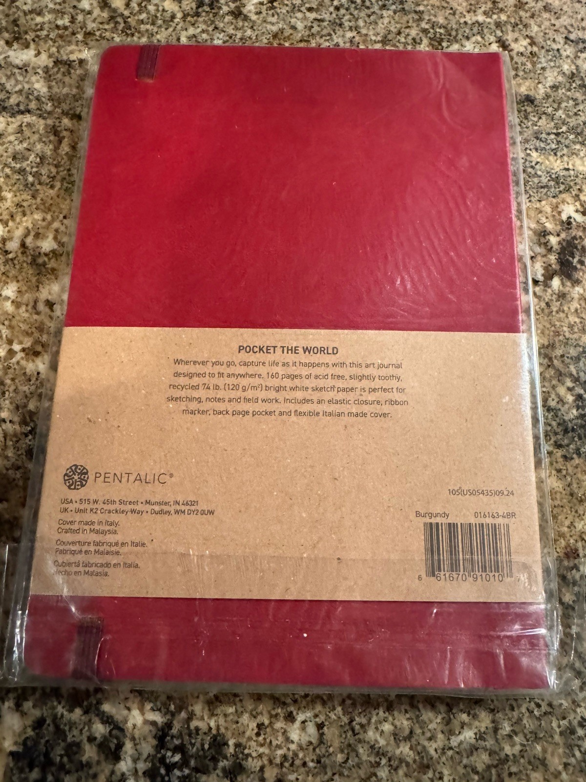 Pentalic Traveler Pocket Journal – 74 lb Sketch 6″x8″ 160 pages Burgundy