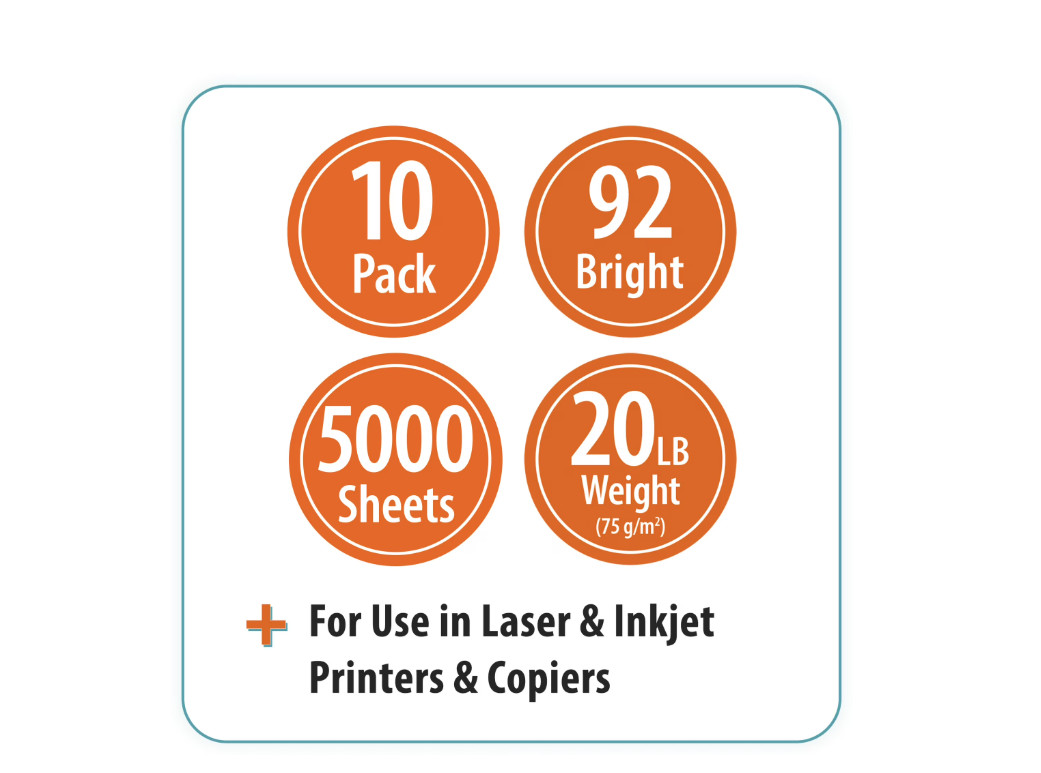 Pen+Gear Copy Paper, 8.5 x 11, 92 Bright White, 20 lb,10 Ream Case 5,000 Sheets