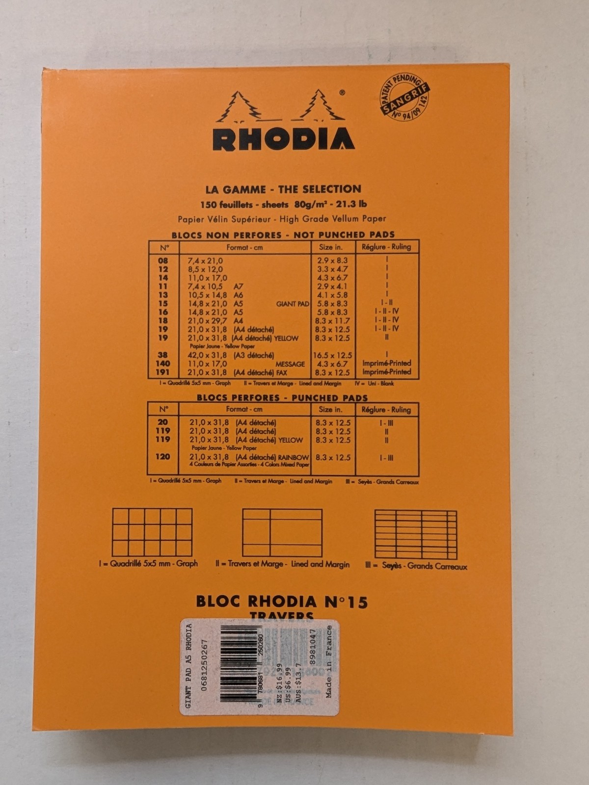 Rhodia Orange Lined 150-Sheet A5 5.8×8.3in Vellum Paper Tablets (Lot of 4 Pads)