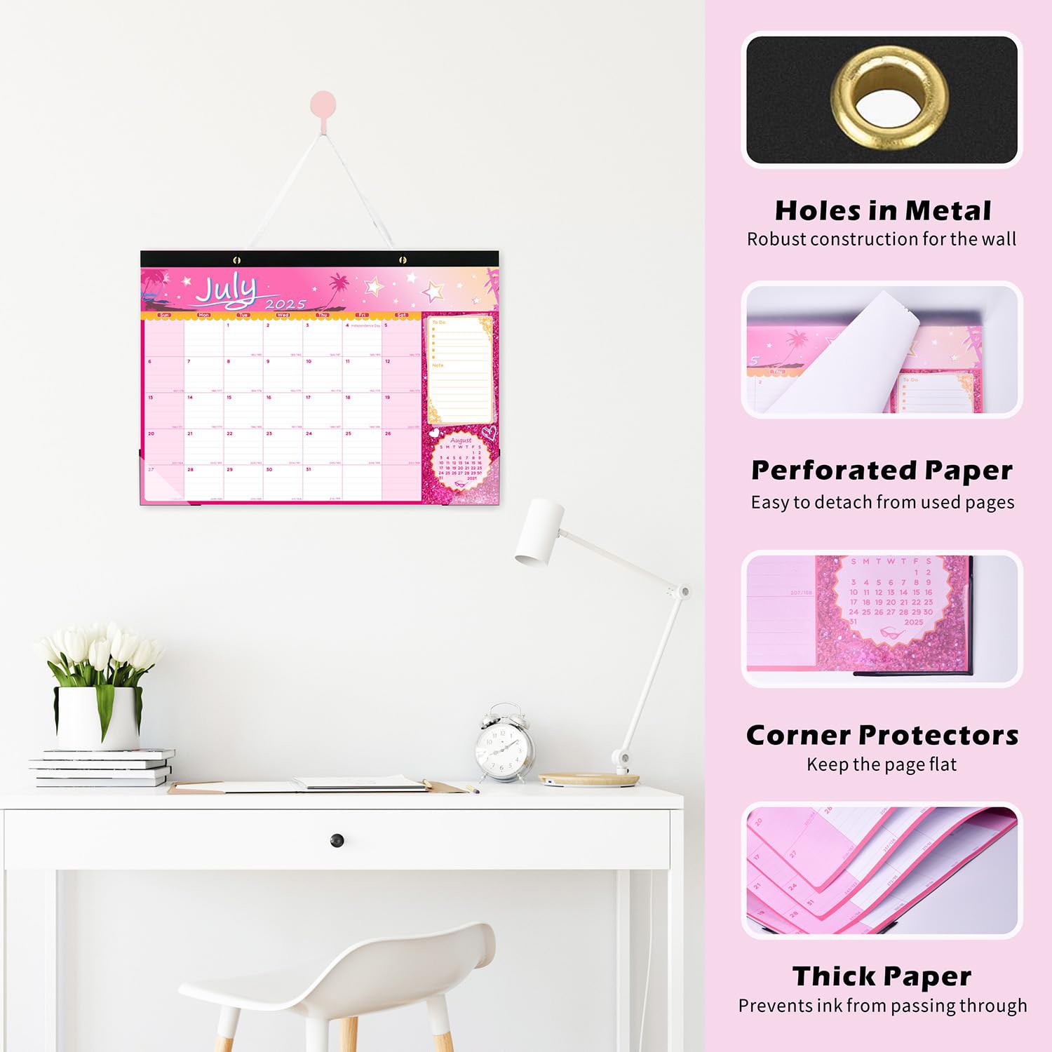 2026 Schedule Organizer, 18 Months Waterproof Calendar, Pink