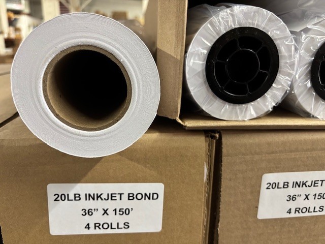 4 ROLLS 36” X 150′ 20LB Bond HP DesignJet Plotter Paper