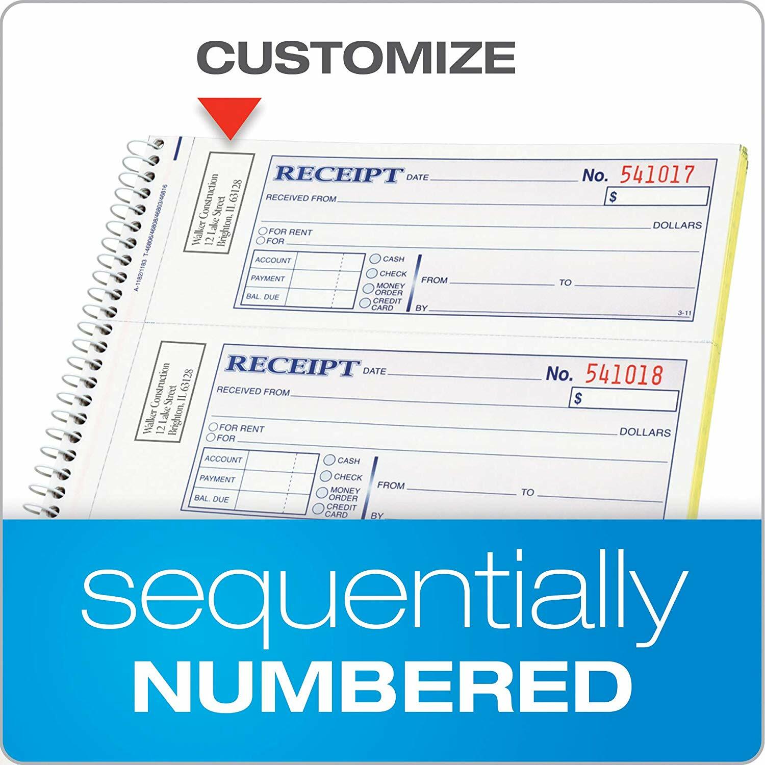 Adams Money and Rent Receipt Book, Spiral Bound, 2-Carbonless, 7-5/8″ x 11″