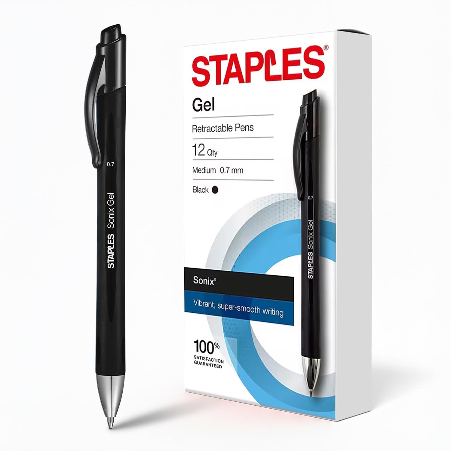 STAPLES Retractable Gel Pens, Medium Point 0.7mm, 1 Count (Pack of 12), Black