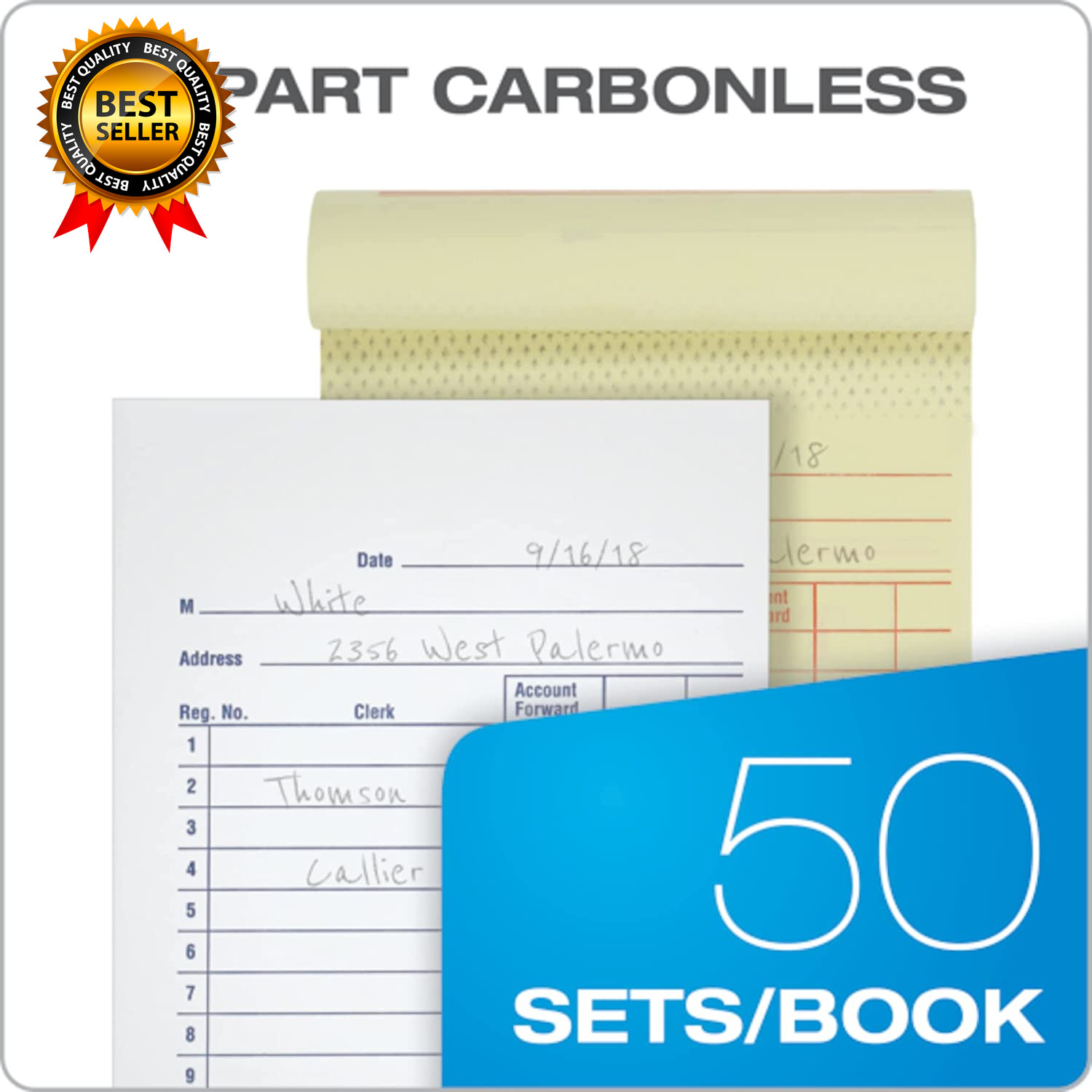 General Purpose Sales Book, 2-Part, Carbonless, White/Canary, 3-11/32 X 5-5/8,