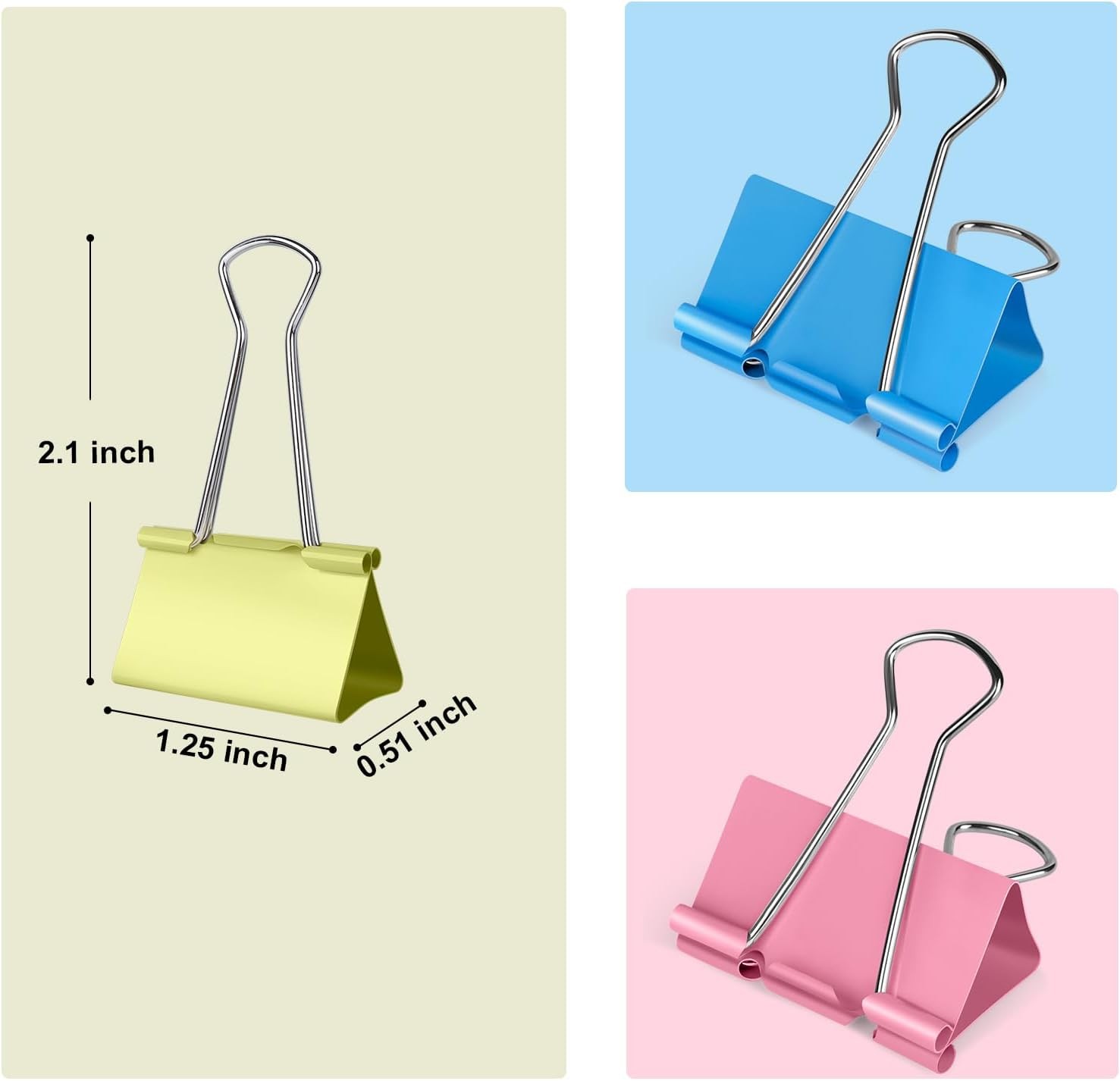 Medium Binder Clips 1.25 inch Length, (40 Pcs) Colorful Paper Clips Medium