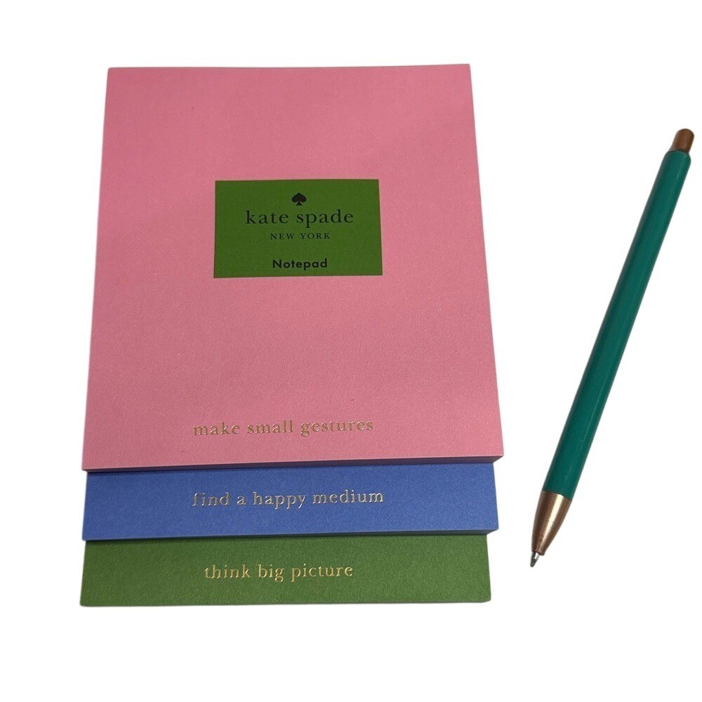 Kate Spade New York 3 Piece Notepad Set Pink Blue Green Gold Foil Sentiments NEW
