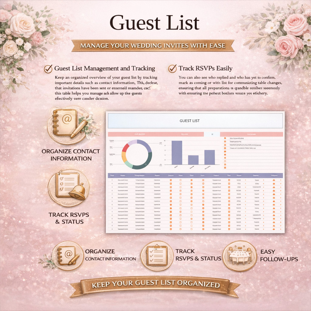 Wedding Planner Spreadsheet Template Budget & Guest List Tracker Excel Sheets