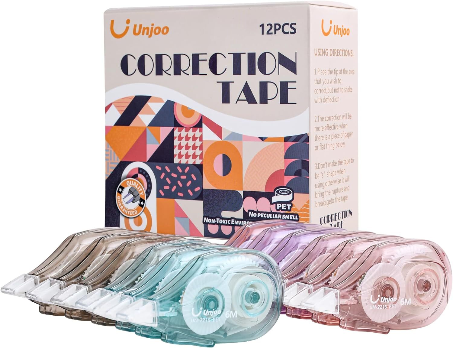 Whiteout Correction Tape, Easy To Use 1 Count (Pack of 12), 12pcs-4colors