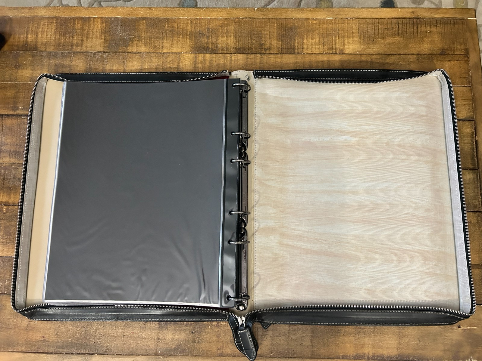 Aspinal of London Black Leather Zip around Portfolio with pocket + ring binder