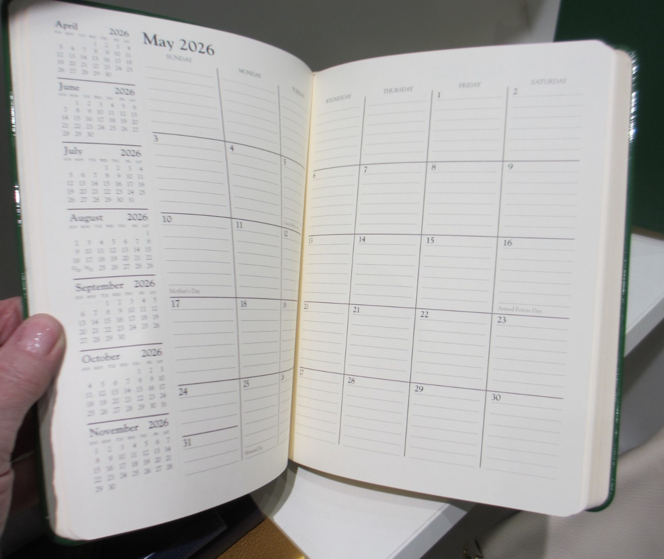 2026 Datebook Desk Diary Planner Patent Leather Cover Graphic Image GREEN