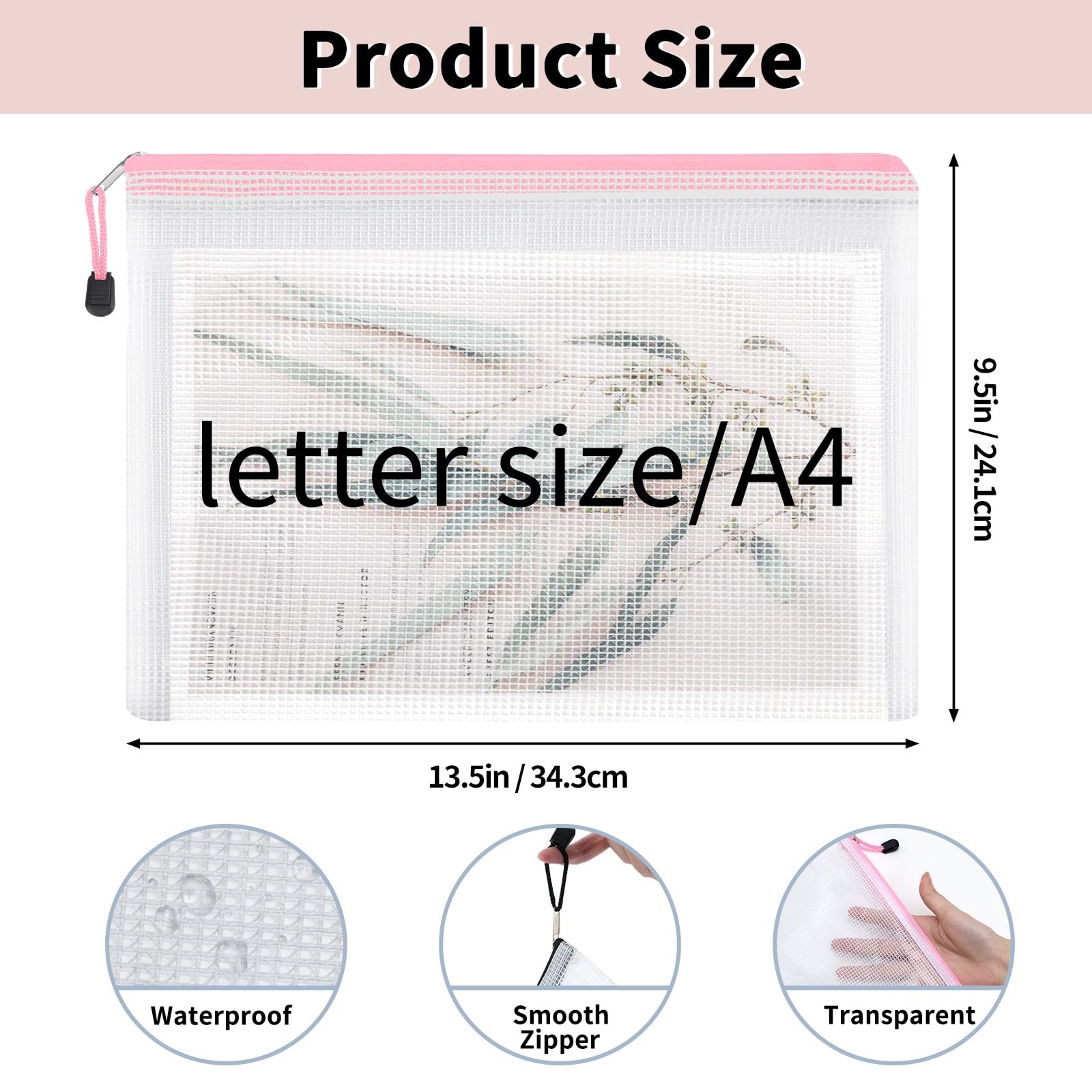 EOOUT 72pcs Mesh Zipper Pouch, A4 Size, 12 Colors Bags for Colorful