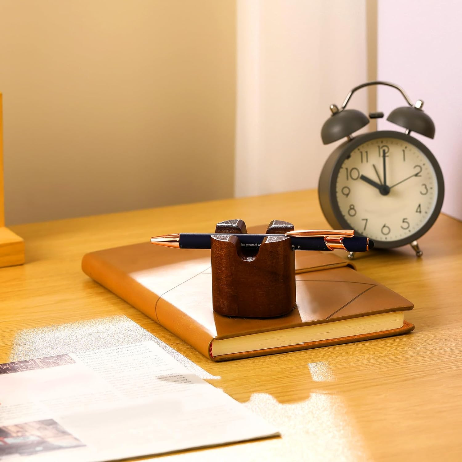 2 Pcs Wood Fountain Pen Holder Wooden Pencil Holder Minimalist Pen Rest Desk Sta