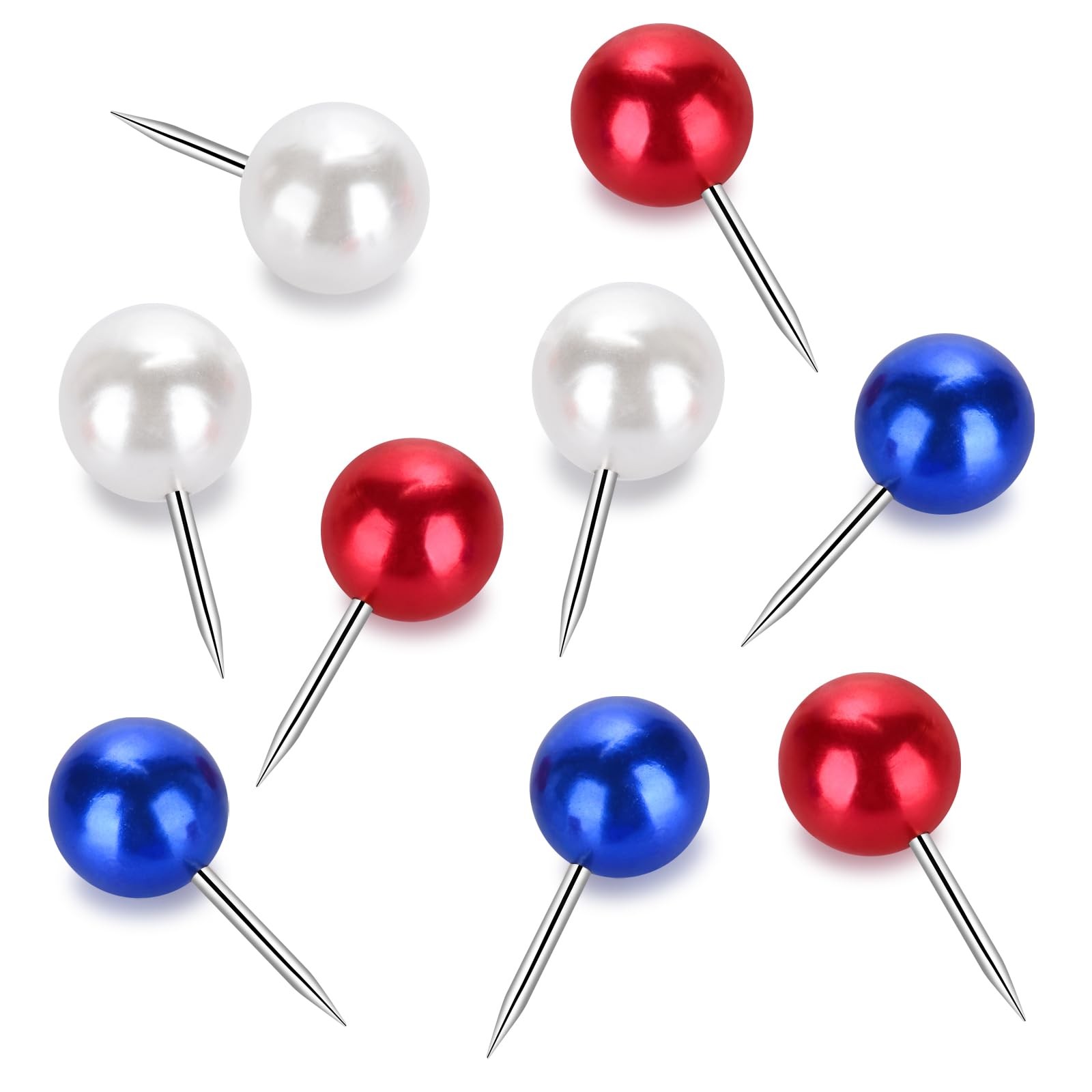 60 Pcs Push Pins, Thumb tacks for Decorative 0.8 inches, Pearl White,blue,red