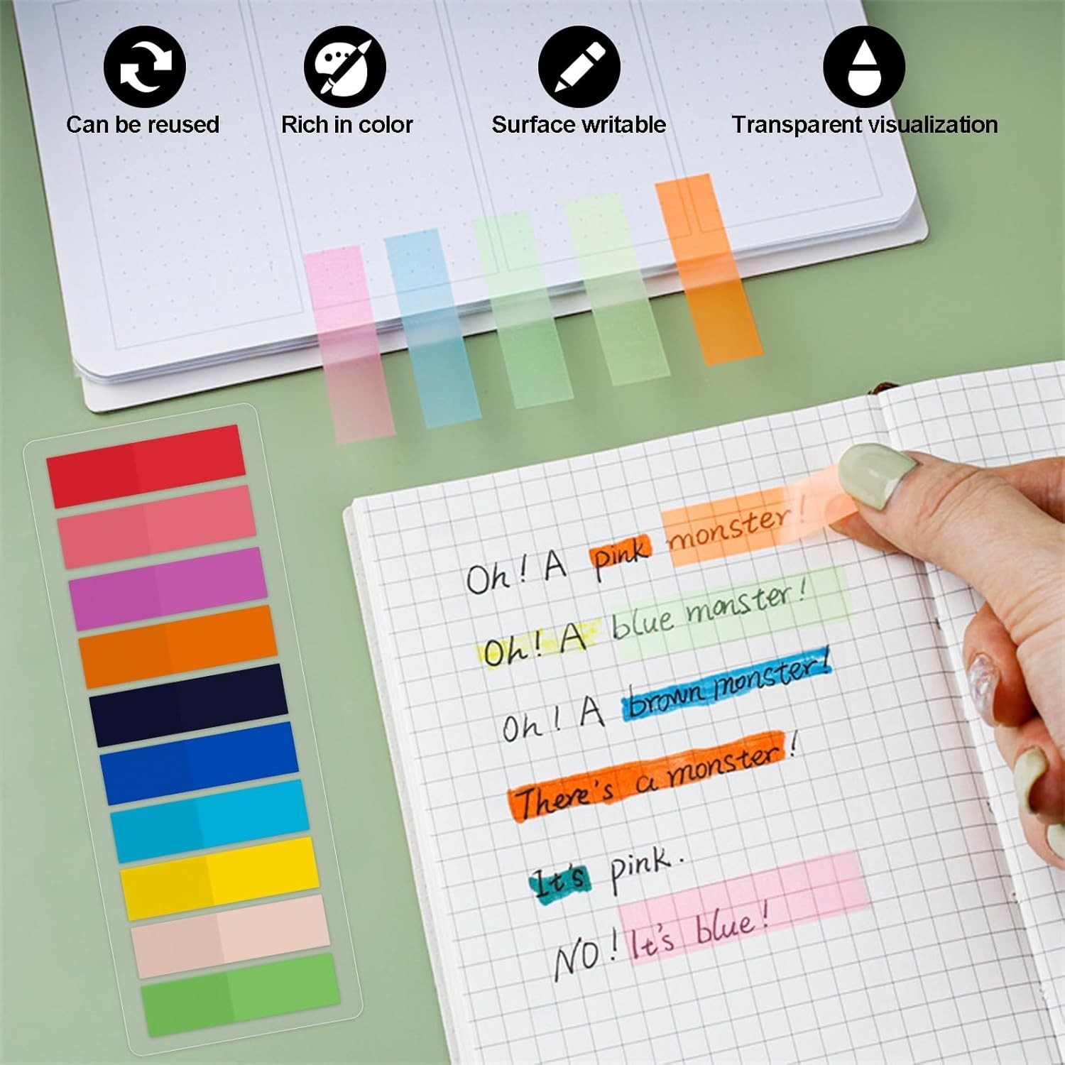 Sticky Tabs 500/2400 Book Tabs for Page Markers Transparent Annotation supplies