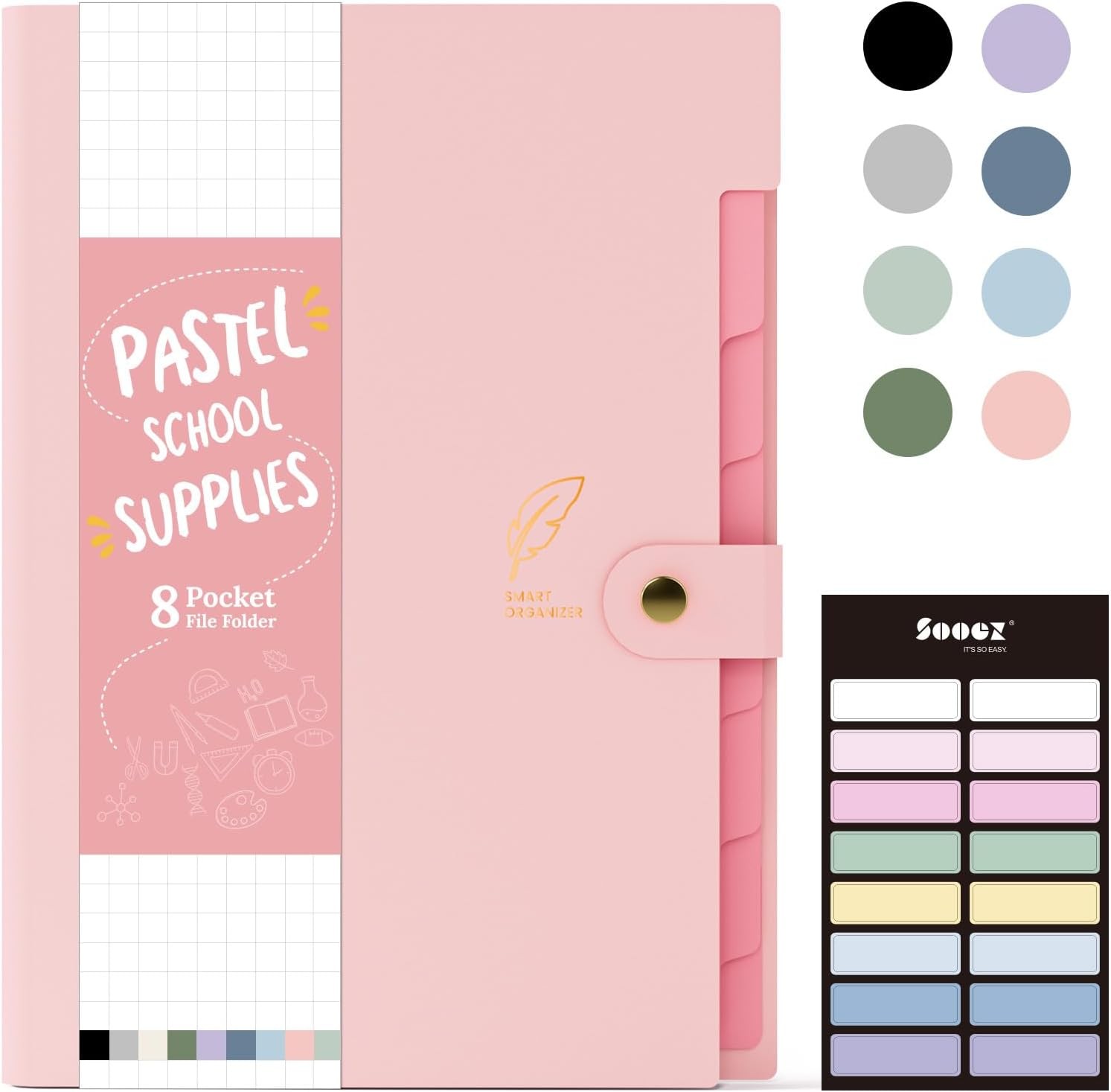 Sooez Aesthetic 8 Pocket Accordion File Organizer, Pastels Expanding File Folder