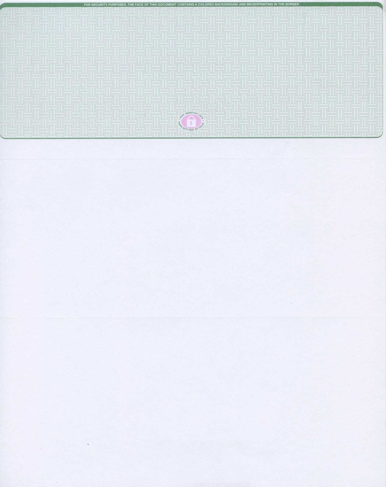 50 High Security Blank Check Stock Paper – Check on Top – Green Basketweave