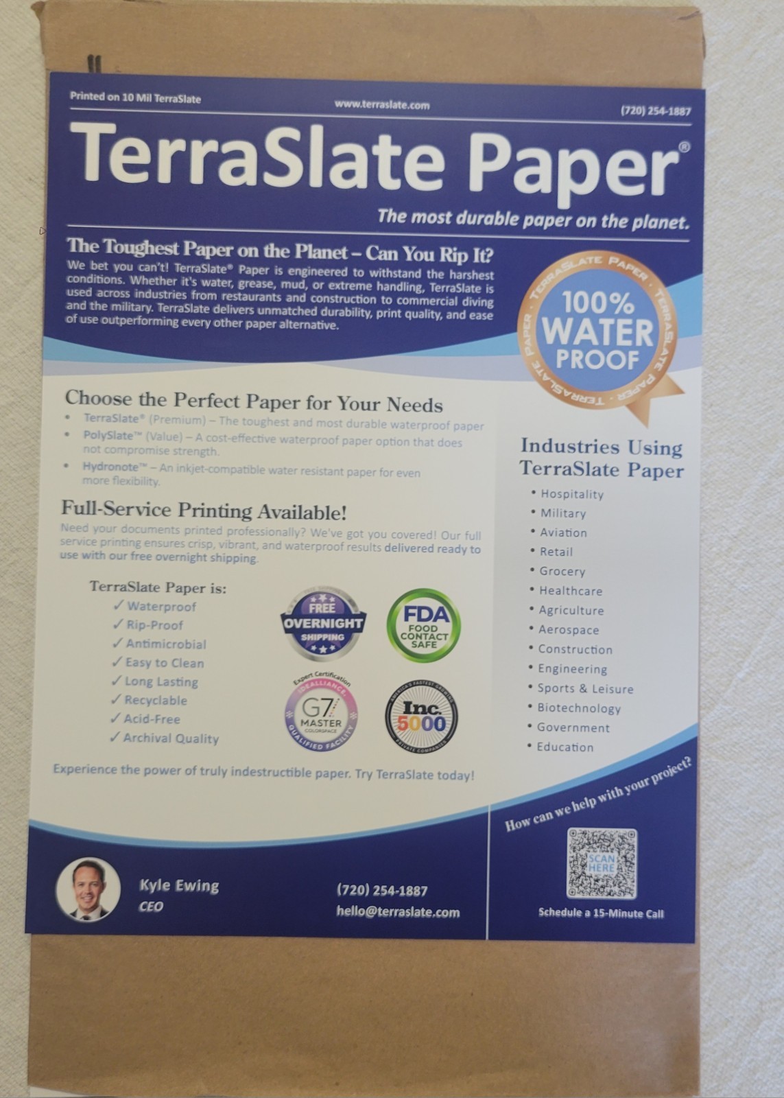 TerraSlate Waterproof Paper, 5 MIL 8.5×14, Laser Printer QTY 46 sheets