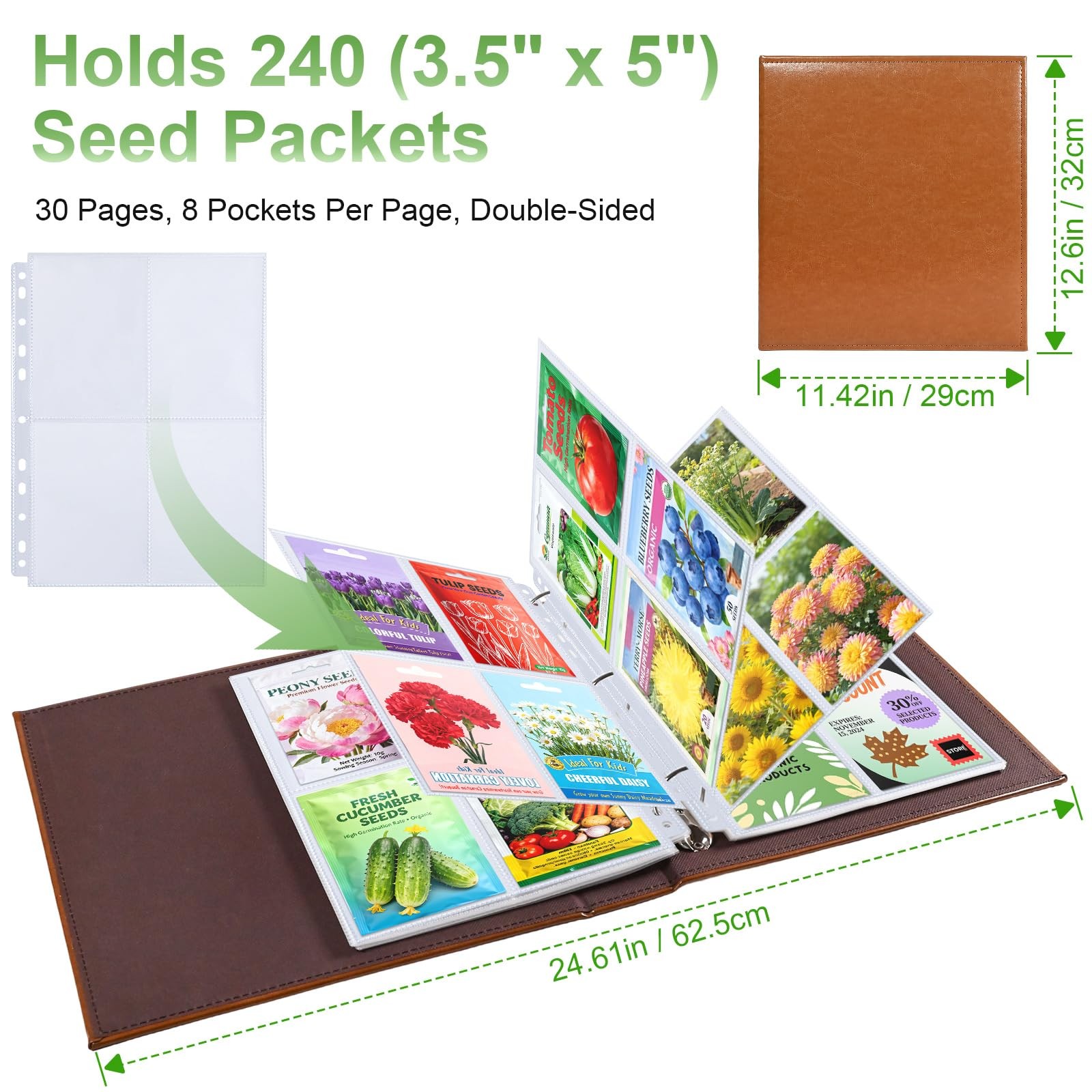 240 Pockets 3.5×5” Seed Packet Sleeves, 30 Pack Double Sided 4 Pocket Seed Organ