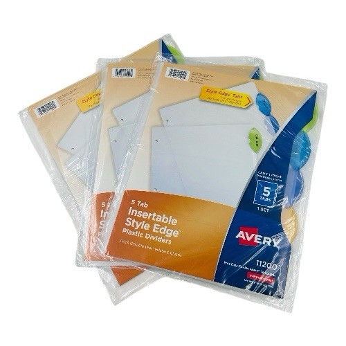 3 Sets Avery 5 Tab Insertable Style Edge Plastic Dividers 3 Hole Punched