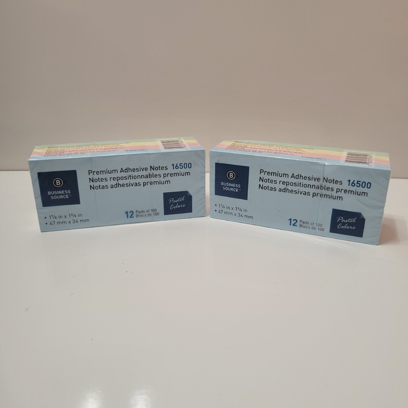 Business Source Premium Adhesive Notes Pastel 16500 12 Per Pack, Lot Of 2 Packs