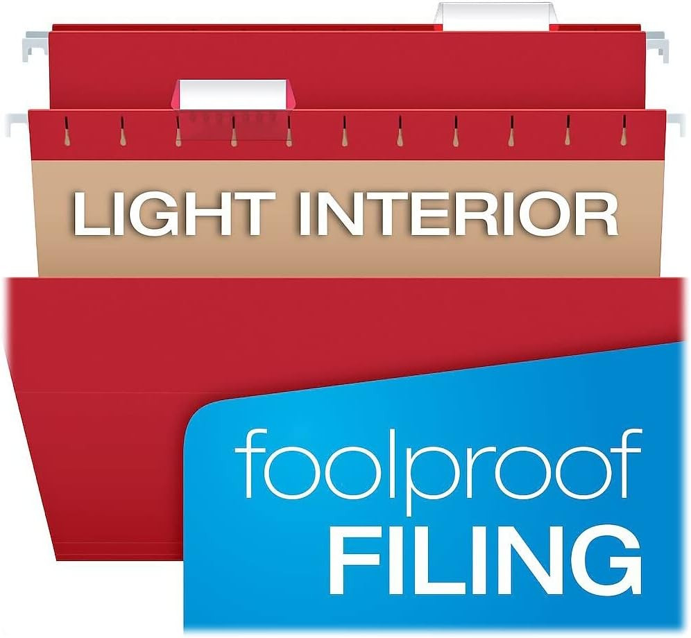Hanging File Folders Letter Size Assorted Colors 1/5-Cut Adjustable Tabs 25 per