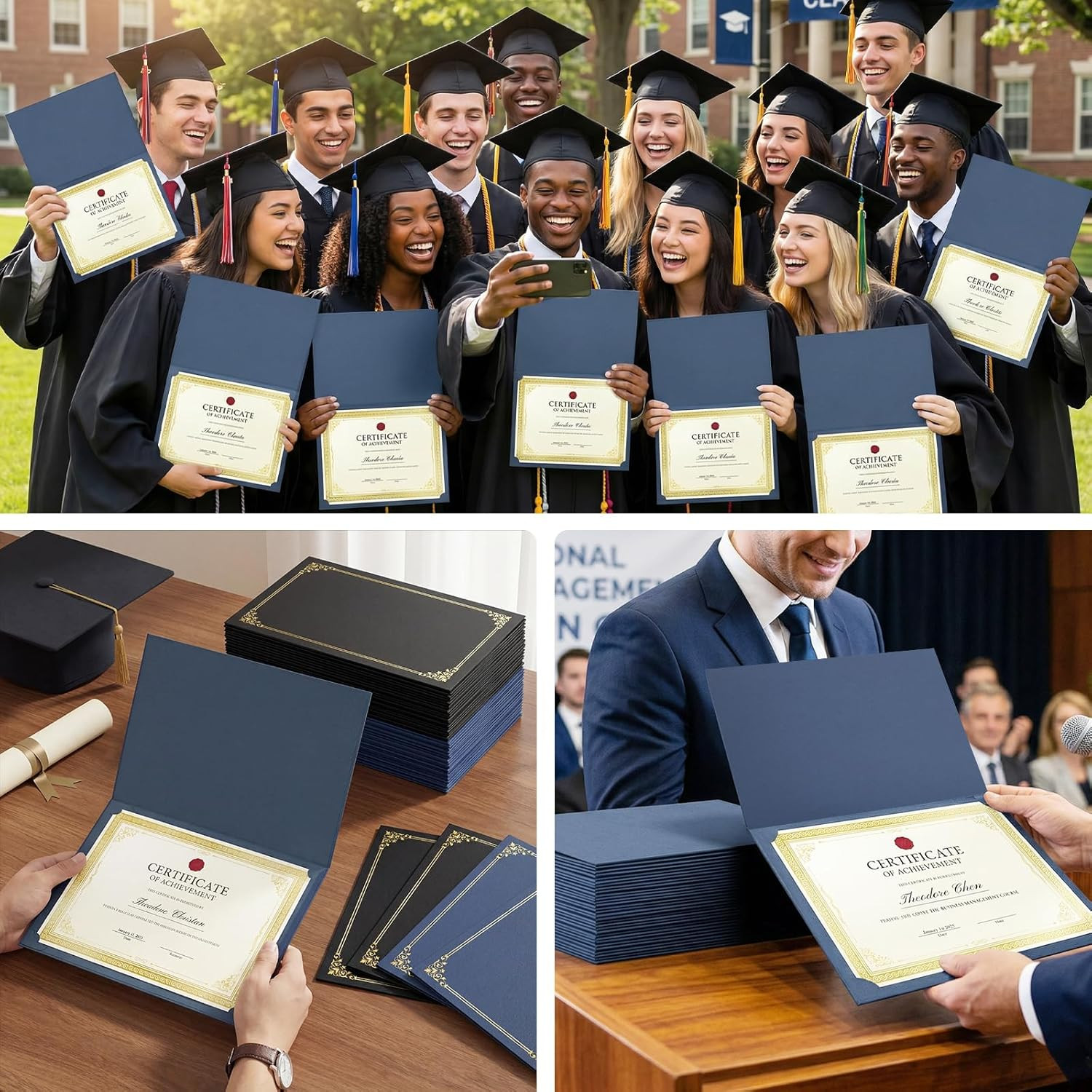 Certificate Holders(Navy Blue, 30 Packs), Diploma Covers Gold Foil Border, for L