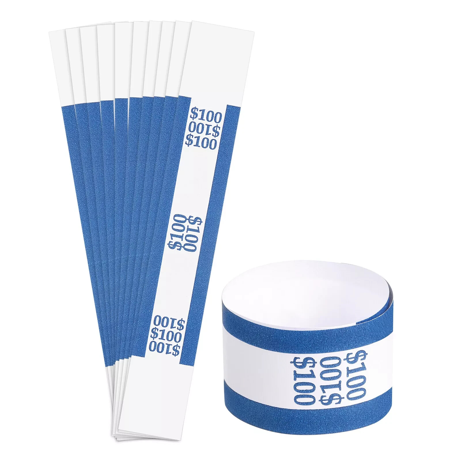 10 Self-Sealing Blue Bill Straps Holds $100 Bill Wrappers Currency Bands