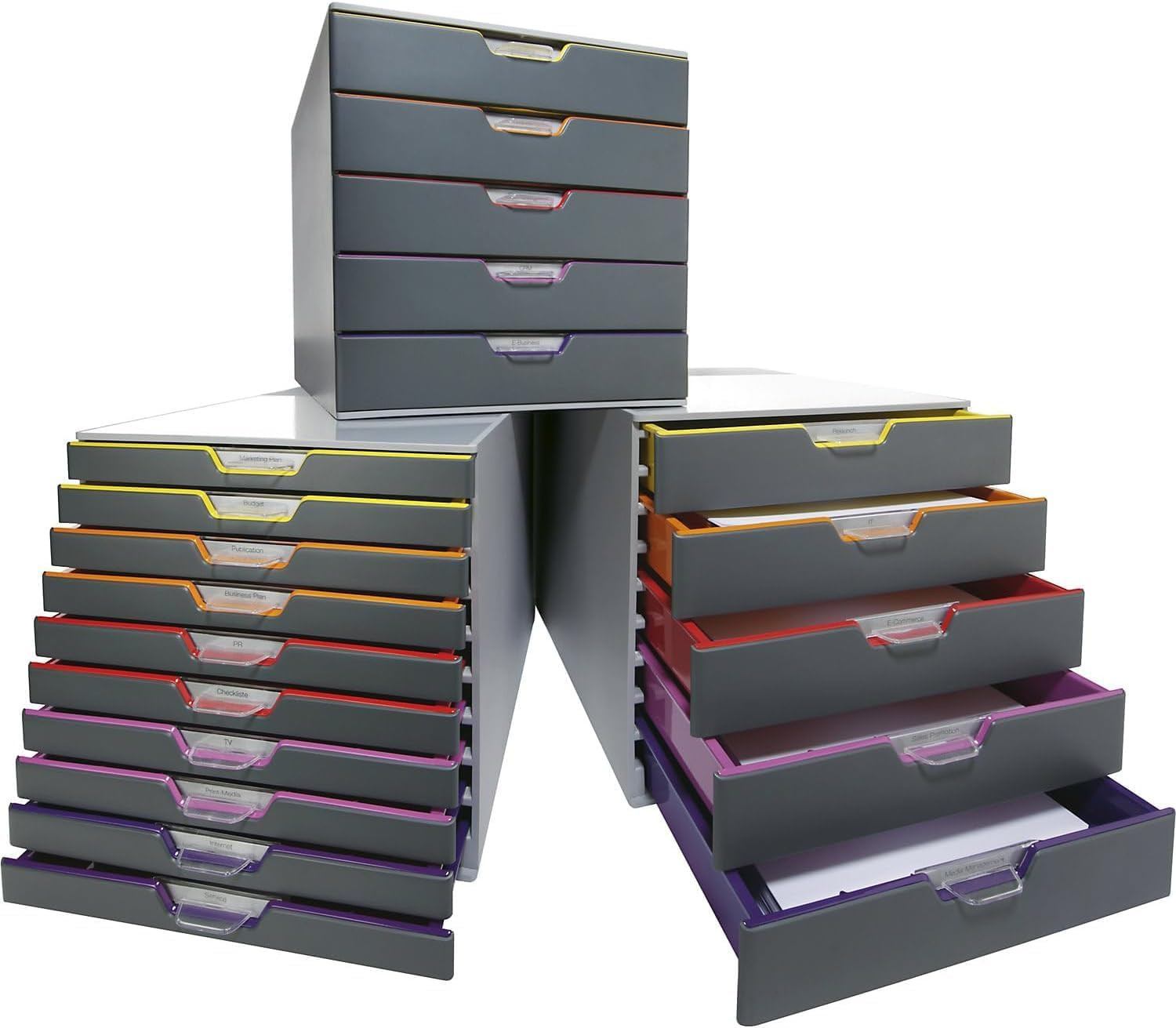 Varicolor 10 Drawer Unit – Gray Desktop Drawer Set with 10 Color Coded Draws – L
