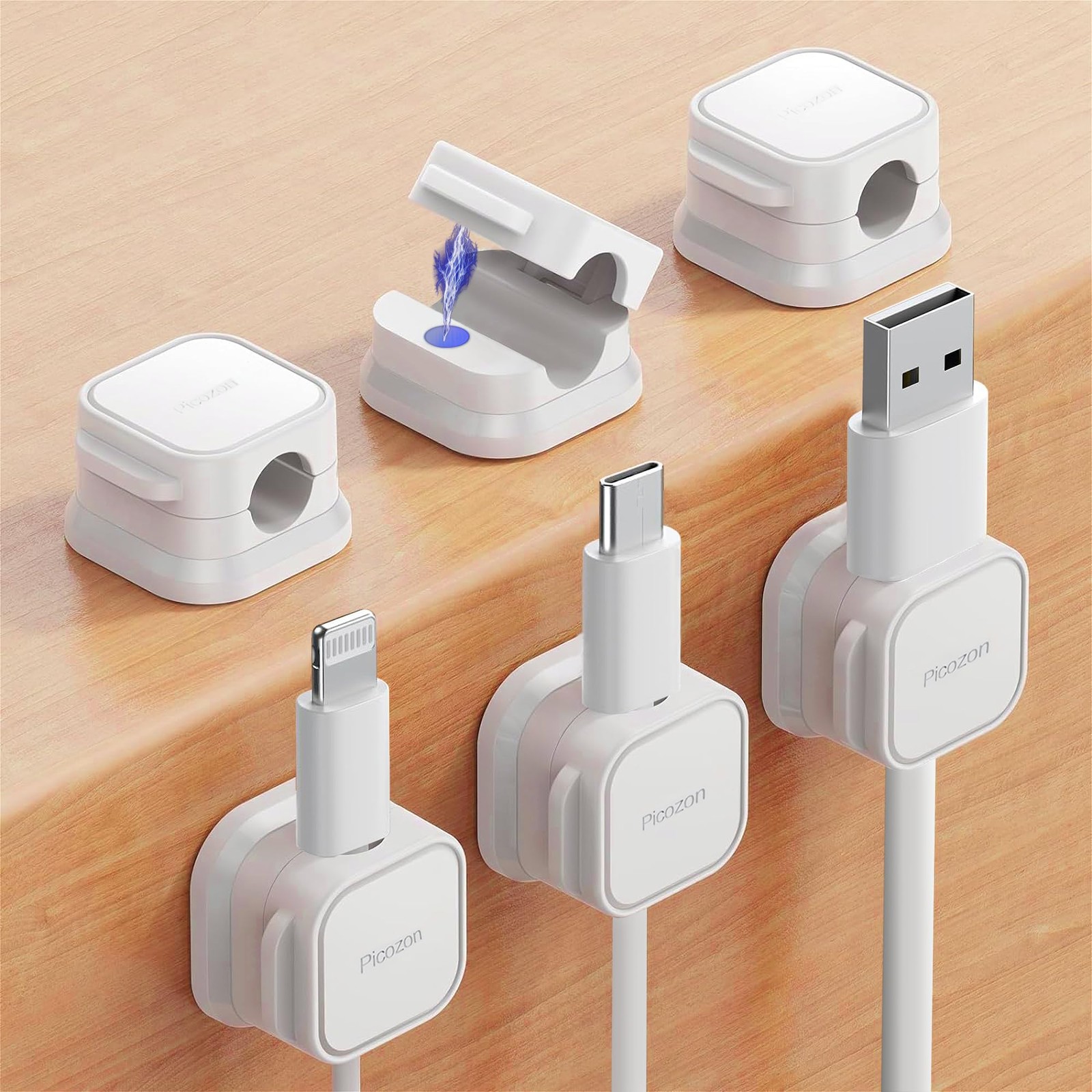 Picozon 6 Pack Magnetic Cable Clip Organizer Cord Holder, of 6, Neutral