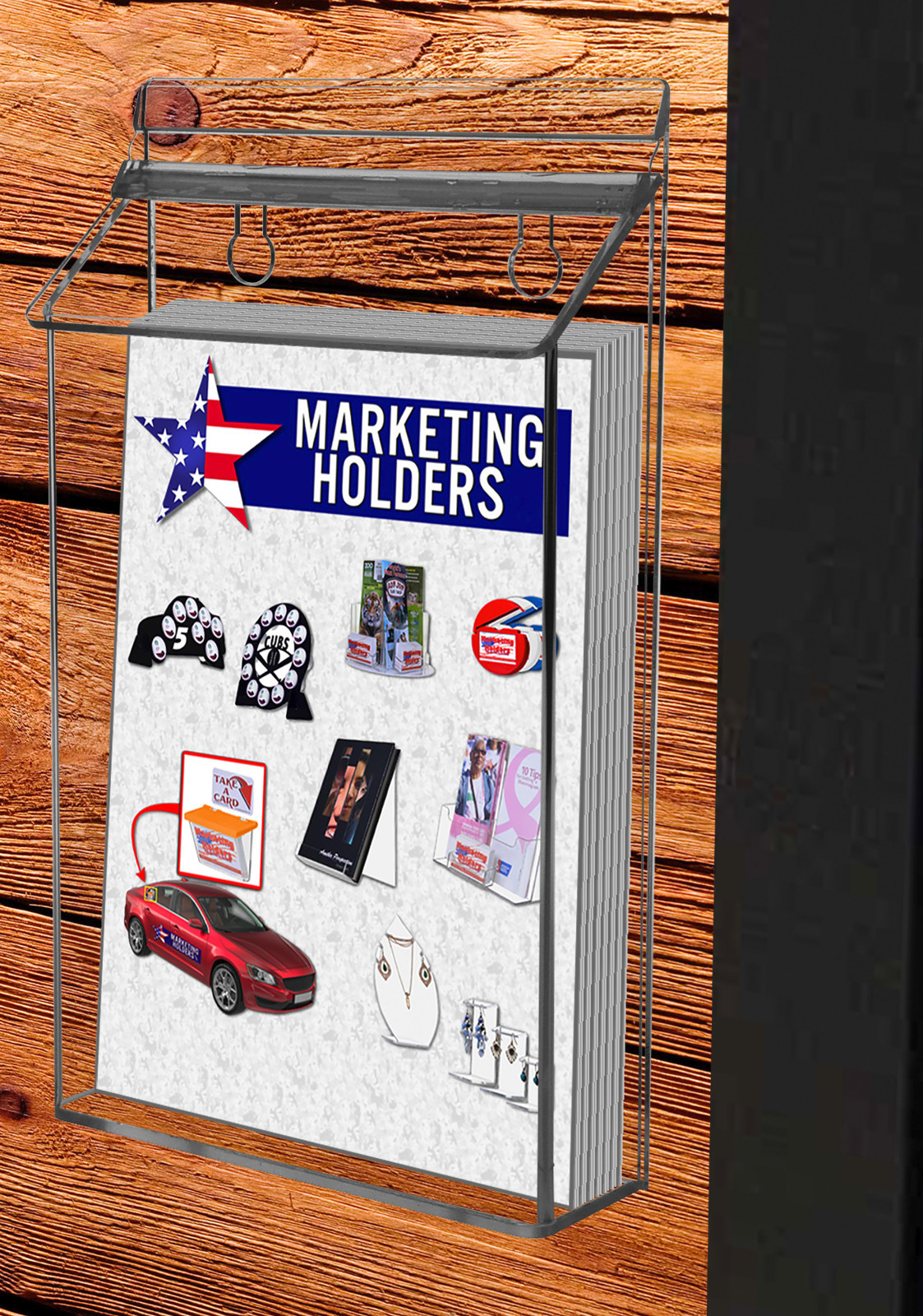 6 Pack 6″W x 9″H Outdoor Bifold Holder Wall Mount Brochure Box with Lid