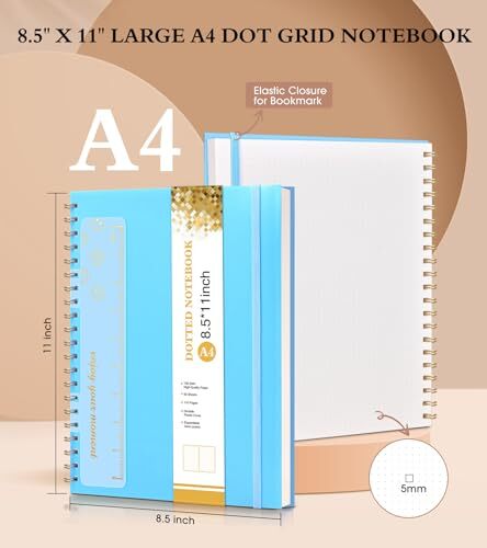 Notebook, Spiral Notebook Journal 8.5” x 11”, A4 Large Dot Grid Dotted Blue