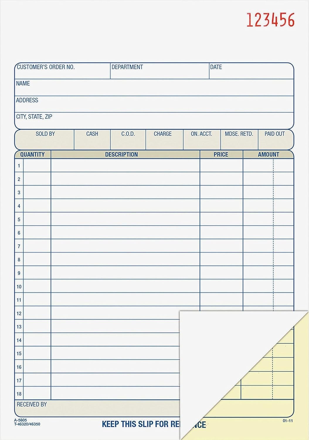 20 Pack Adams Sales Order Book, 2-Part, Carbonless, White/Canary 5-9/16 x 8-7/16