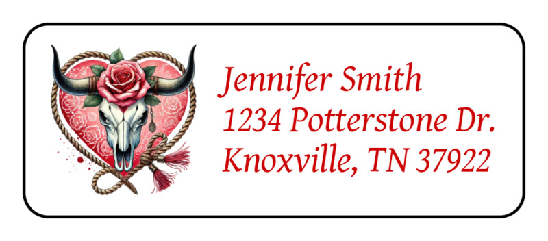 30 Valentines day return address labels personalized cow steer skull hearts