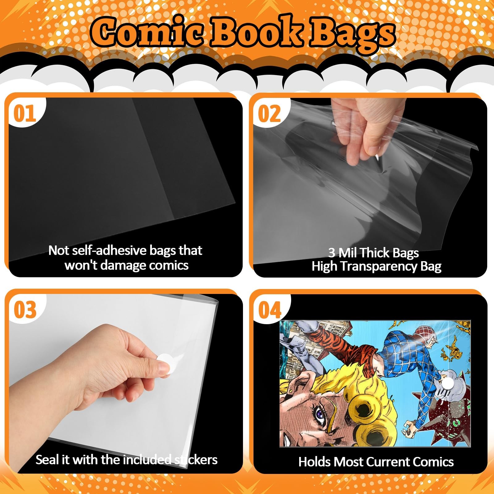 100 Sets Current Comic Book Bags and Boards 100 Acid-Free 27PT Comic Book Boa…
