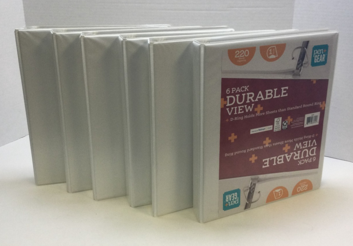 Pen + Gear 1″ Durable View Binder, 220 Sheet Capacity, White (6PK)